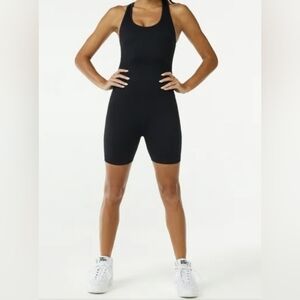 Love & Sports Women's Seamless Ribbed‎ Romper Athletic Black Size M New With Tag